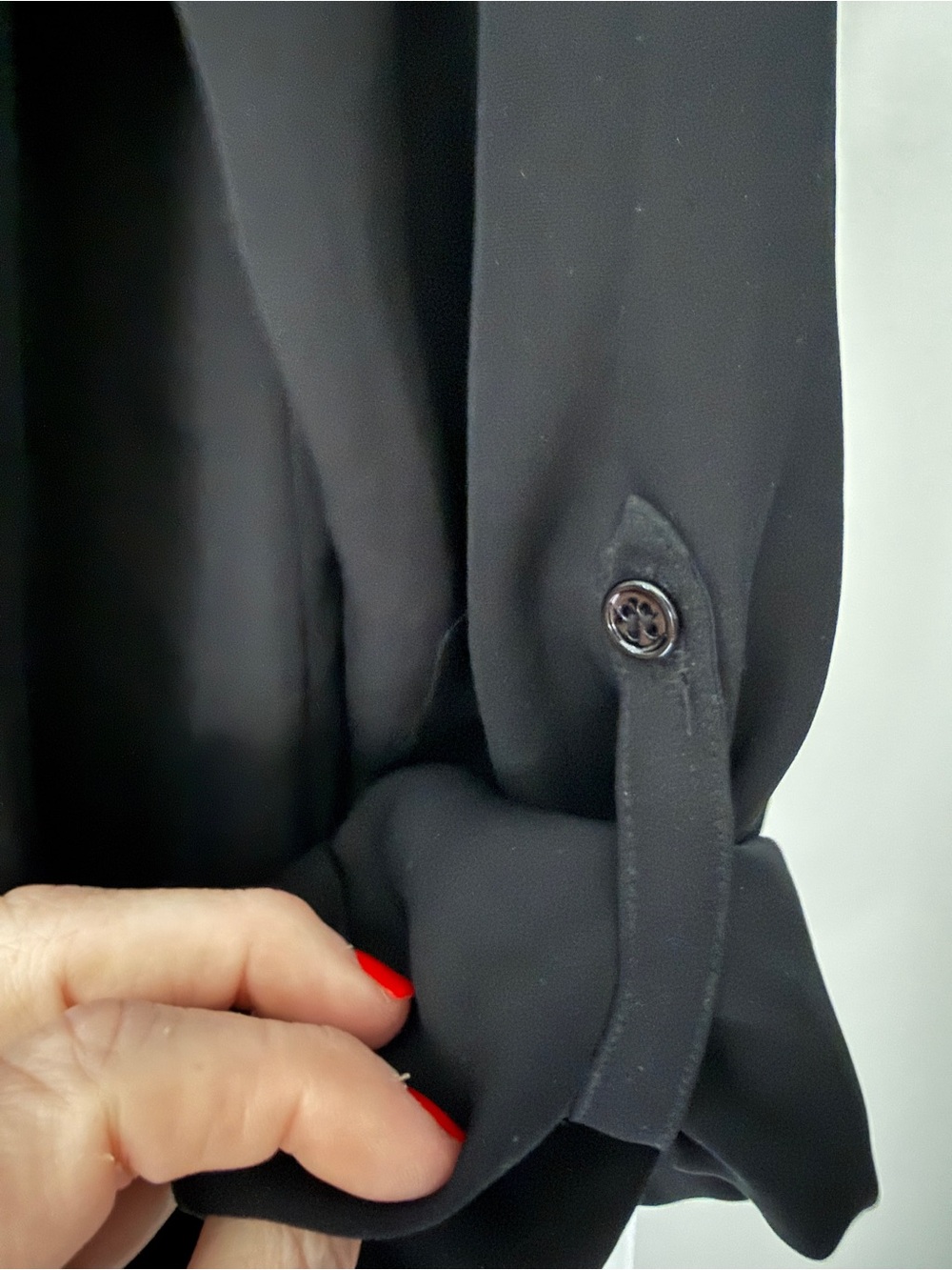 Haute Hippie 100% Silk Faux Wrap Tie Neck Blouse Black Size M Drawstring Hem - Picture 7 of 10